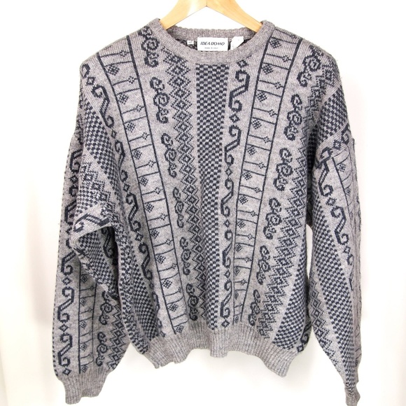 80's Grey and Charcoal Grey Geometric Sweater - Picture 1 of 4